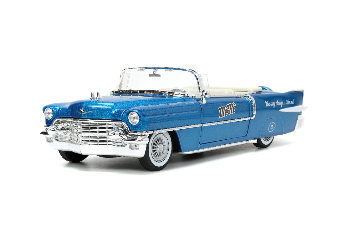 Jada 1/24 "Hollywood Rides" 1956 Cadillac with BLUE M&Mâ€™s - Click Image to Close