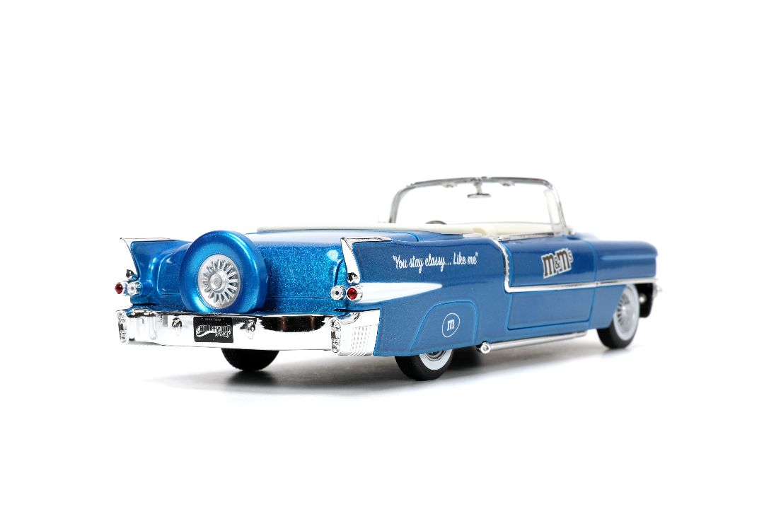 Jada 1/24 "Hollywood Rides" 1956 Cadillac with BLUE M&Mâ€™s - Click Image to Close