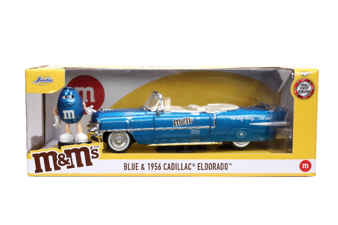 Jada 1/24 "Hollywood Rides" 1956 Cadillac with BLUE M&Mâ€™s - Click Image to Close