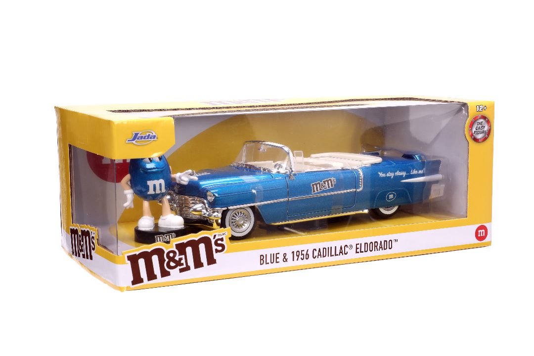 Jada 1/24 "Hollywood Rides" 1956 Cadillac with BLUE M&Mâ€™s - Click Image to Close
