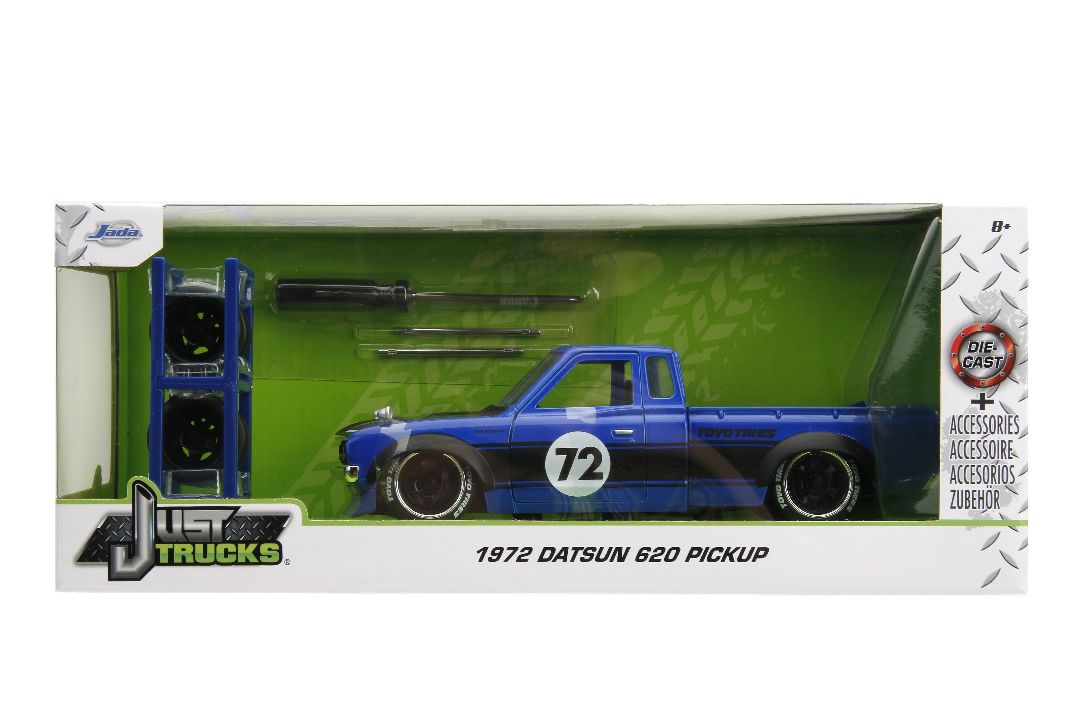 Jada 1/24 "Just Trucks" w/Rack 1972 Datsun 620 Pickup-Glossy Blu - Click Image to Close