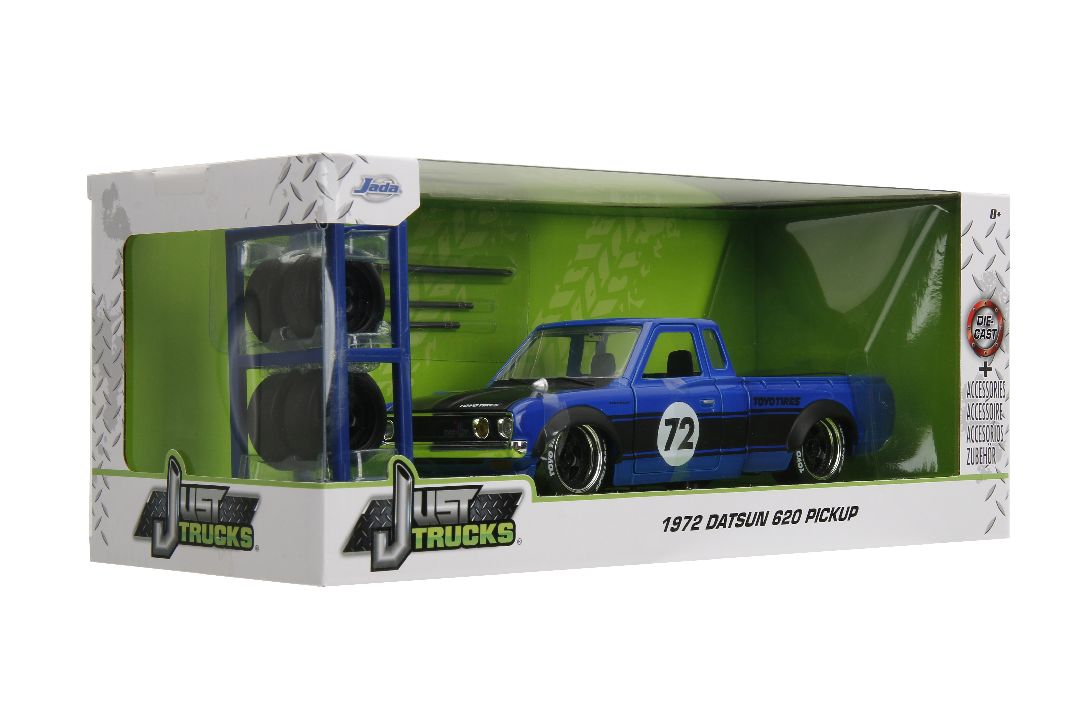 Jada 1/24 "Just Trucks" w/Rack 1972 Datsun 620 Pickup-Glossy Blu - Click Image to Close