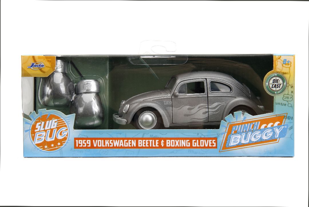 Jada 1/32 "PUNCH BUGGY" 1959 VW Beetle W/Boxing Gloves - Gray - Click Image to Close