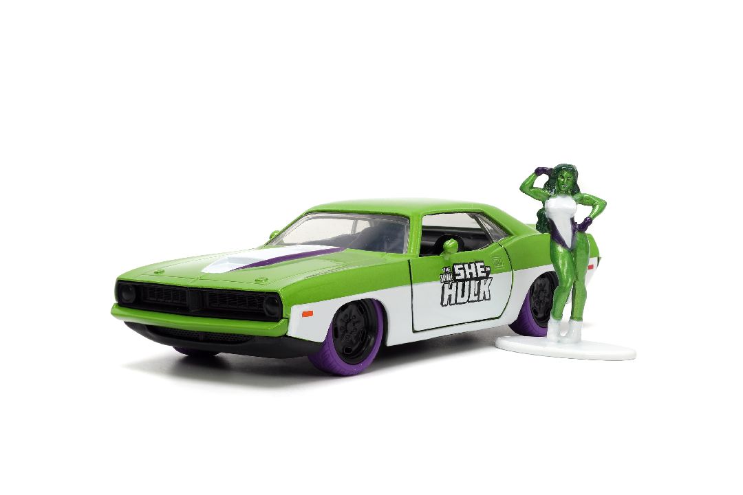 Jada 1/32 "Hollywood Rides" 1973 Plymouth Barracuda W/ She-Hulk