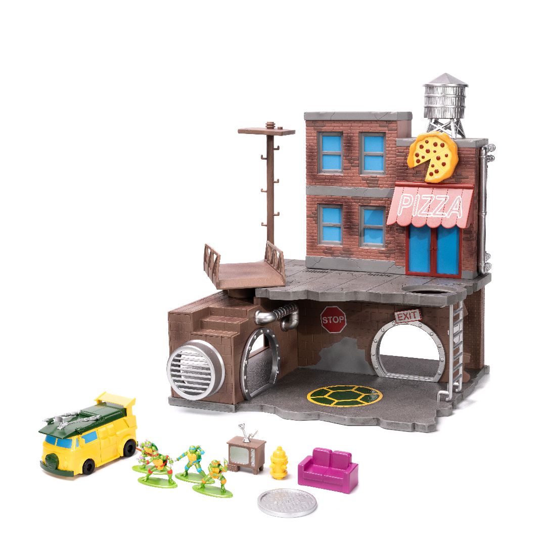 Jada Nano Scene TMNT Turtle Lair with 4 Figures - Click Image to Close