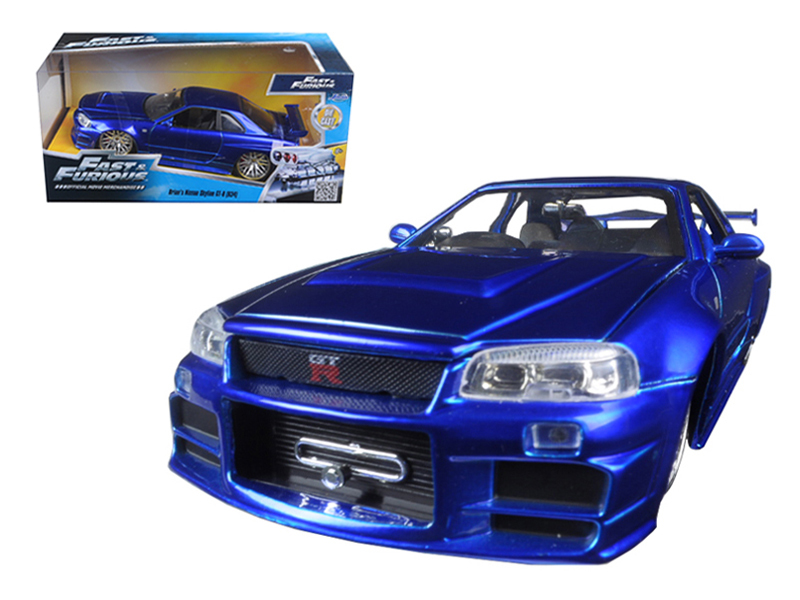 Jada 1/24 "Fast & Furious" Brian's 2002 Nissan Skyline R34 Blue - Click Image to Close