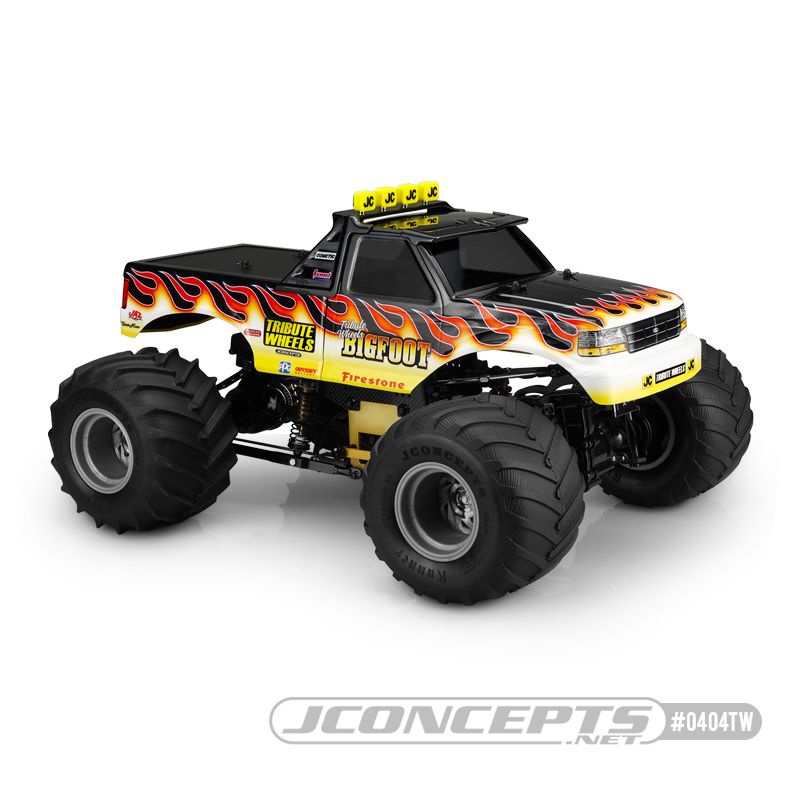 JConcepts 1993 Ford F-250 Monster Truck Bigfoot Tribute Wheels Body with Fastback And Visor (Fits Losi LMT / Axial SMT10, 7.25