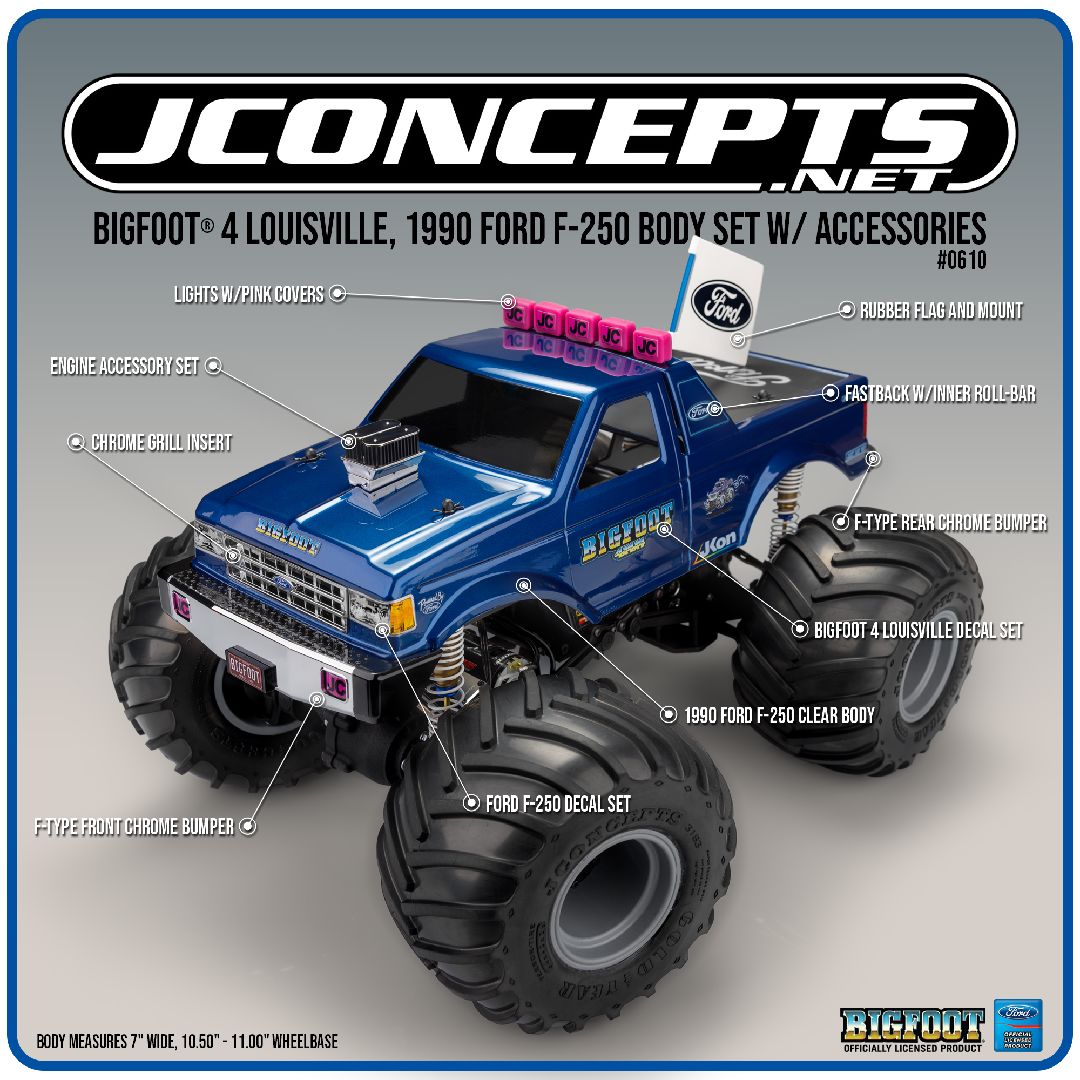 JConcepts Bigfoot 4 Louisville 1990 Ford F-250 Body Set w/Access - Click Image to Close