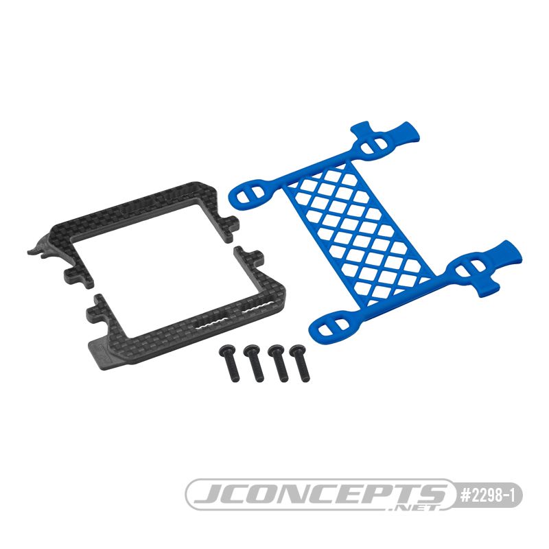 JConcepts B6.3 carbon logo / cargo net battery brace, (blue) - Click Image to Close