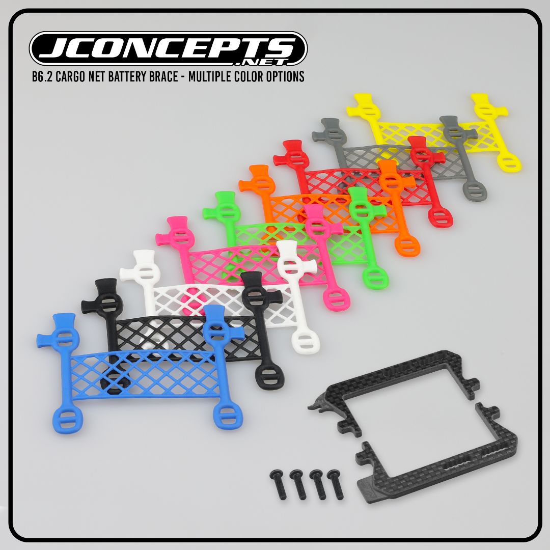 JConcepts B6.3 carbon logo / cargo net battery brace, (blue) - Click Image to Close