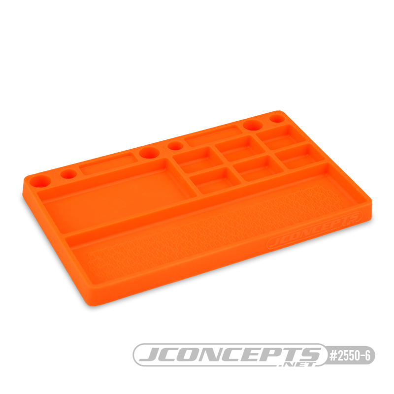 JConcepts Parts Tray, Rubber Material - Orange Size: 181mm x 114mm x 12.5mm (7.125