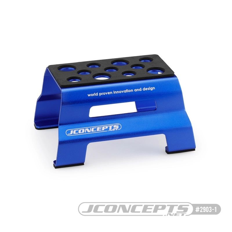 JConcepts metal car stand - blue (Fits 1/10th and 1/8th vehicles)