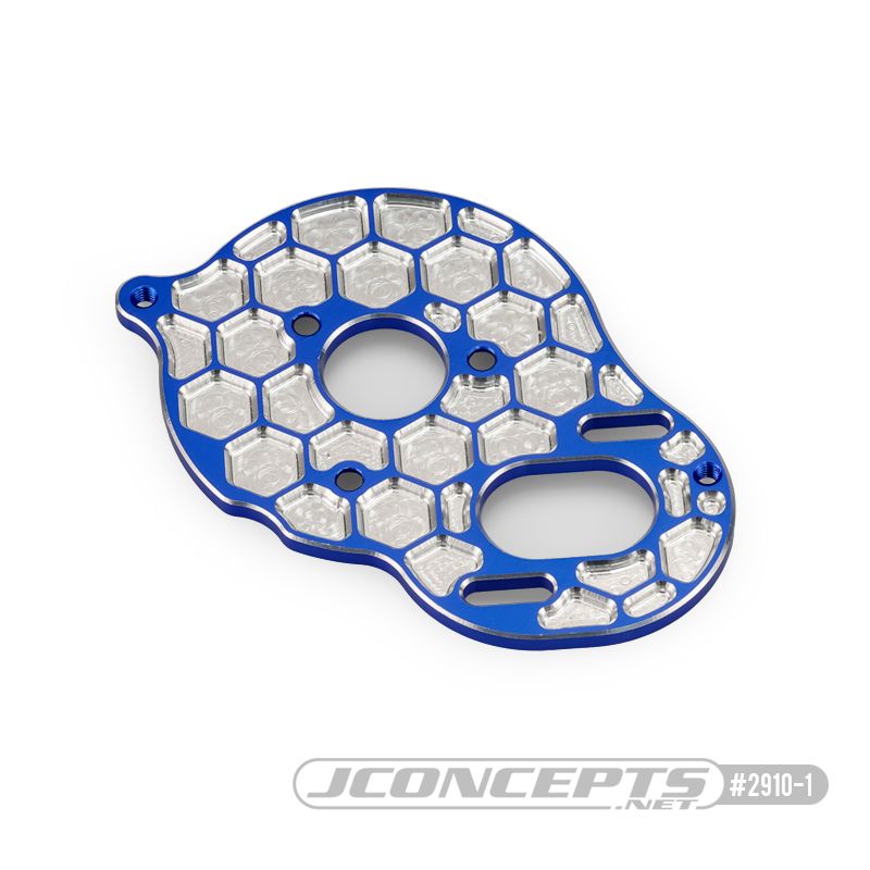 JConcepts DR10 SR10 Aluminum +2mm Rear Motor Plate - Blue - Click Image to Close