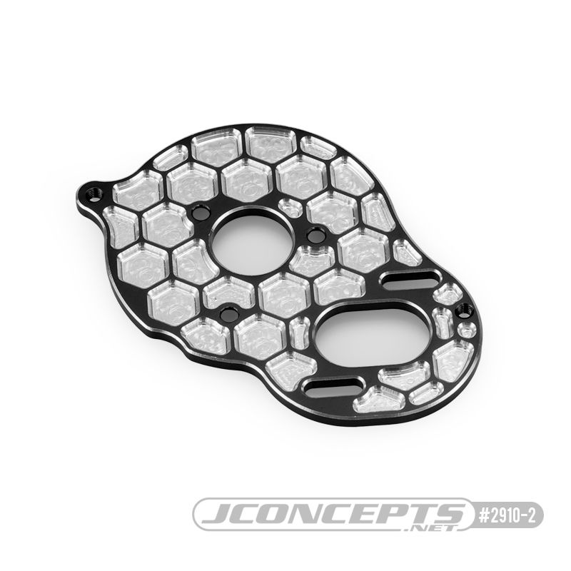 JConcepts DR10, SR10 Aluminum +2mm Rear Motor Plate - Honeycomb - Black - Fits Team Associated DR10, SR10