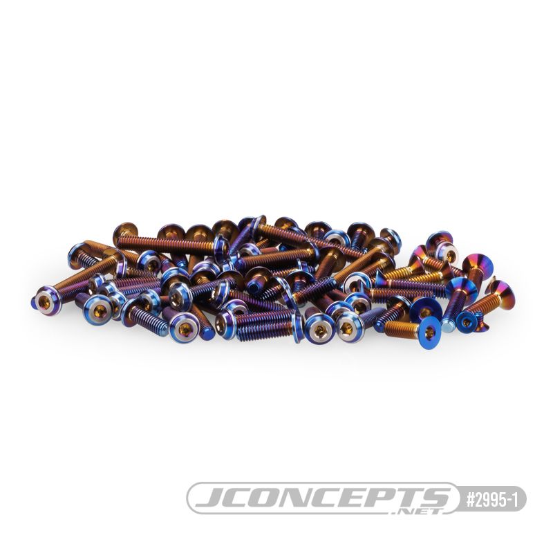 JConcepts - B6.4 Titanium Top Hat Screw Set, Upper (Blue) - 67pc