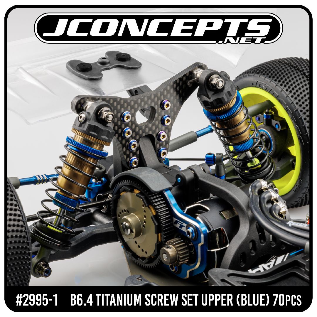 JConcepts - B6.4 Titanium Top Hat Screw Set, Upper (Blue) - 67pc