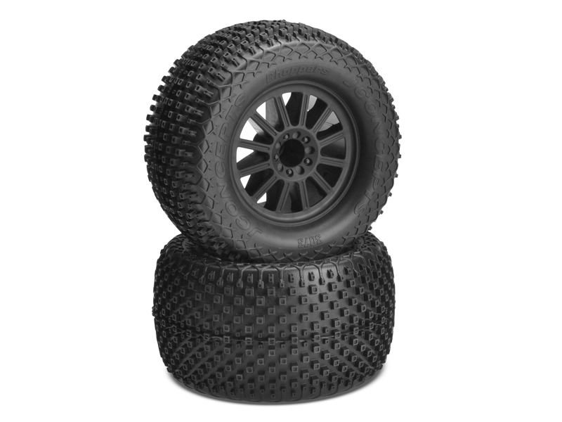 JConcepts Choppers - blue compound - black wheel - (pre-mounted) - E-Stampede and E-Rustler 2wd rear