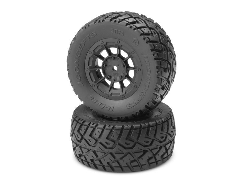 JConcepts G-Locs - yellow compound - black Hazard 12mm wheel - (Losi SCT-E, 22 SCT pre-mounted)