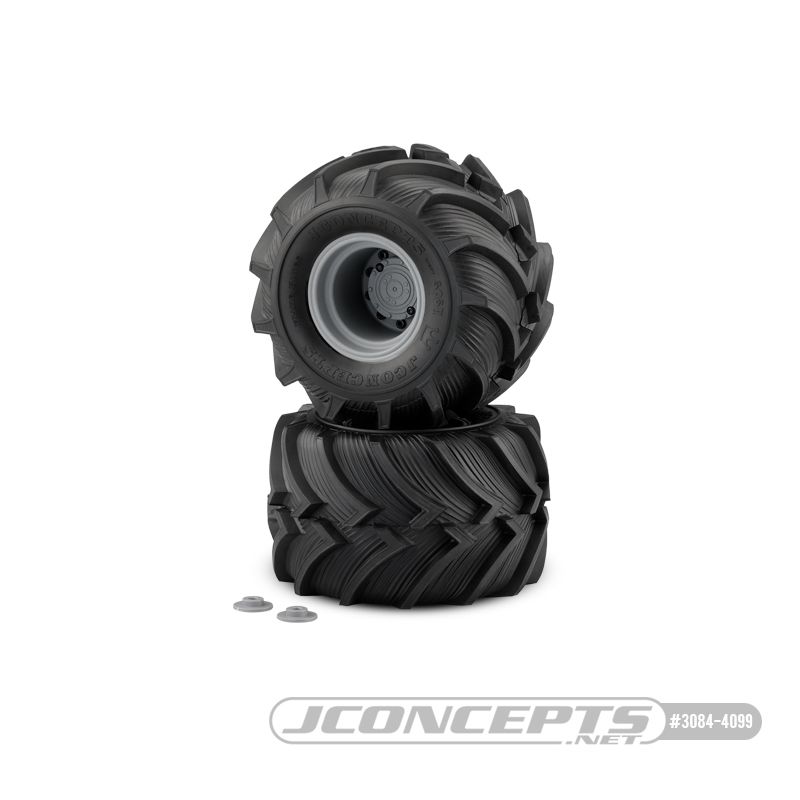 Jconcepts Fling Kings - yellow compound pre-mounted on silver #3414S wheels (Fits Traxxas Maxx & LMT)
