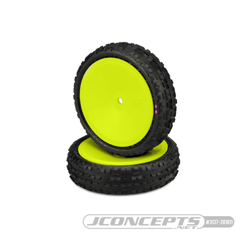JConcepts Swaggers, pink compound - pre-mounted on 3376Y wheels (Fits - 2wd front buggy w/ 12mm hex)