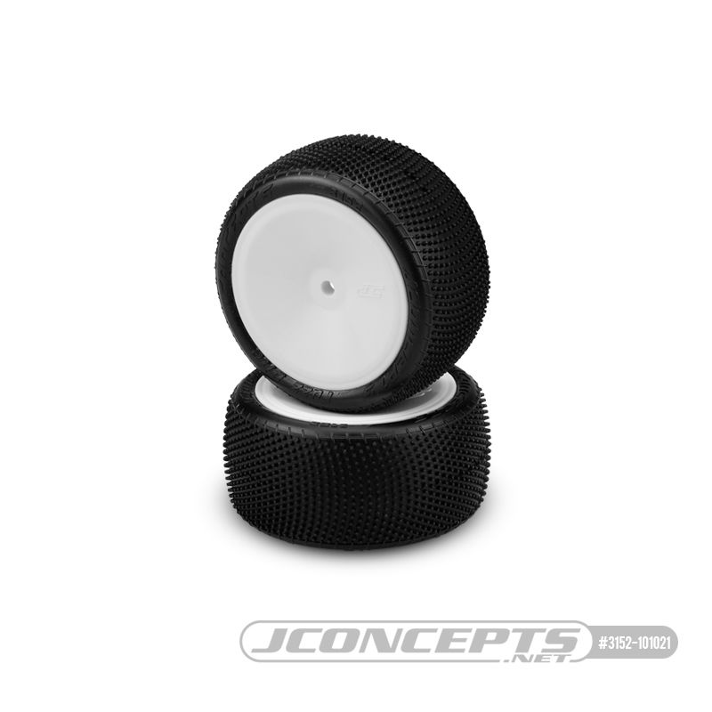 JConcepts Fuzz Bite LP Pink Compound Pre-Mounted on 3348White Wheels.Fits – 1/10th Rear 2wd and 4wd Vehicles