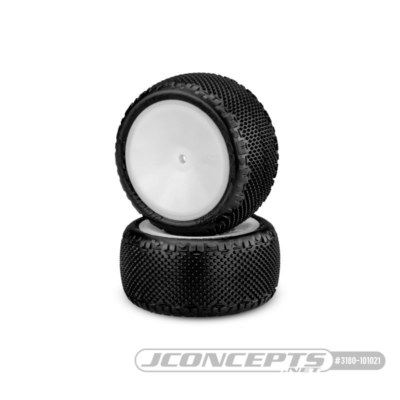 JConcepts Pin Swag - Pink Compound - Pre-Mounted on 3348White Wheels. Fits – 1/10th Rear 2wd and 4wd Vehicles