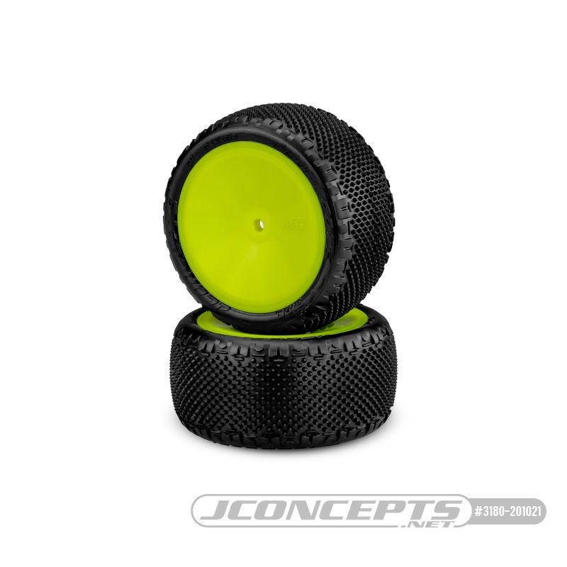 JConcepts Pin Swag - Pink Compound - Pre-Mounted on 3348Yellow Wheels. Fits – 1/10th Rear 2wd and 4wd Vehicles