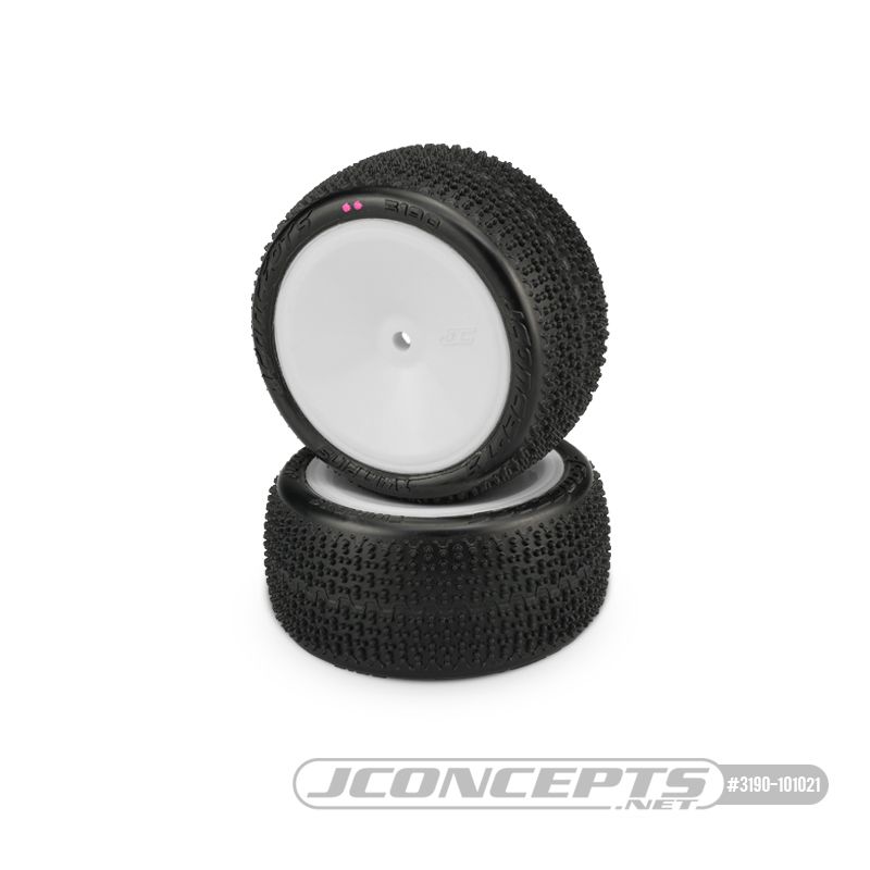 JConcepts Twin Pins, pink compound - pre-mounted on 3348W wheels (Fits - 2wd rear buggy w/ 12mm hex)