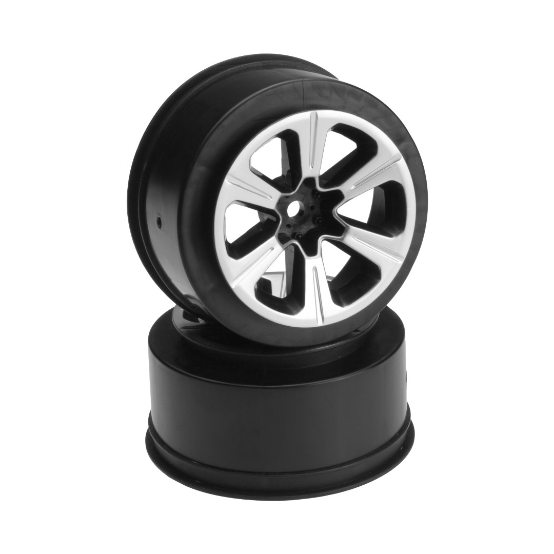 JConcepts Hustle - Slash rear, Slash 4x4 F&R wheel - (black w/ silver face plating) - 2pc.