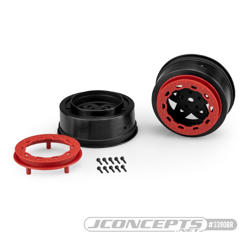 JConcepts Tremor, Slash narrow front wheel - black wheel / red beadlock - 2pc. (Fits - #3153, SCT 3.0 x 2.2