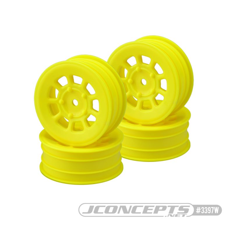 JConcepts 9 shot 2.2" front 2wd buggy wheel (4 pieces) - yellow - Click Image to Close