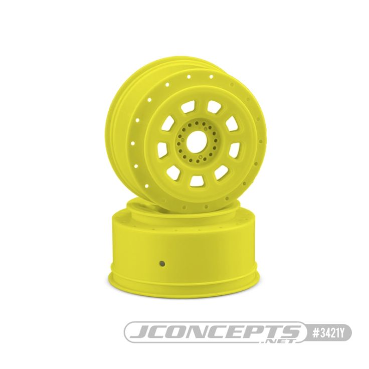 JConcepts 9-Shot 17mm Hex SCT Tire Wheel - Yellow - 2pc Fits 1/8th Buggy To Dirt Oval With SCT Tires