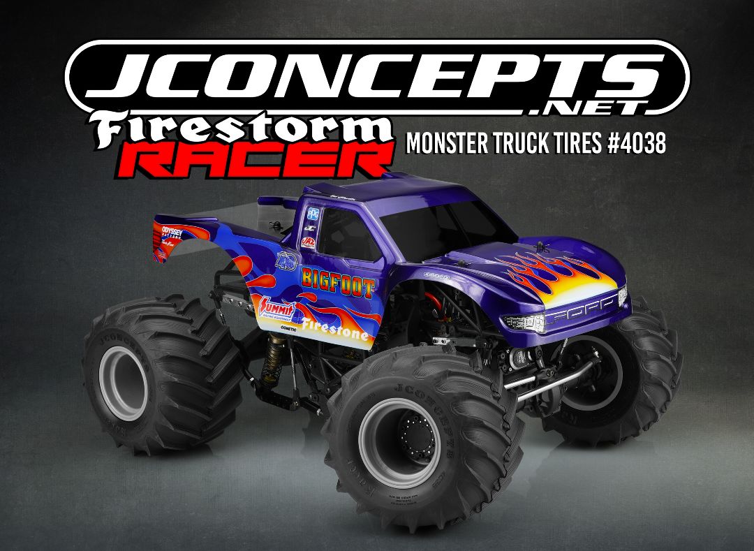JConcepts Firestorm Racer - Monster Truck Tire, Gold Compound
