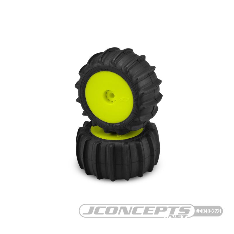 JConcepts Animal - Green Compound - Pre-Mounted, Yellow Wheels (Fits - Losi Mini-T 2.0 and Mini-B Rear)