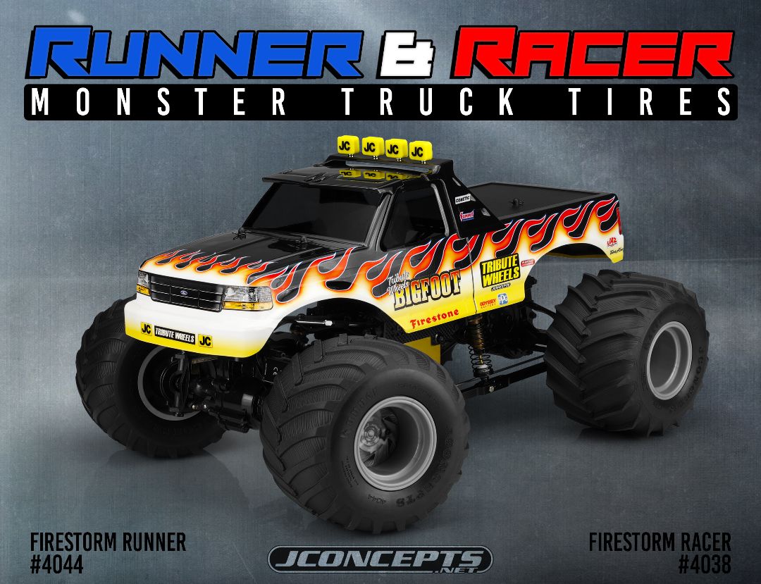 JConcepts Firestorm Runner - Monster Truck Tire, Gold Compound