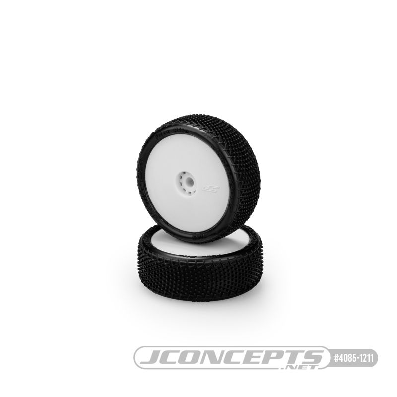 JConcepts Fuzz Bite - pink compound - pre-mounted, white wheels (Fits - Losi Mini-B front) (2)