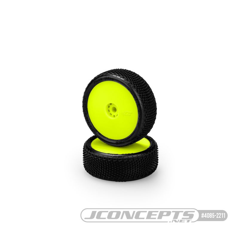 JConcepts Fuzz Bite - pink compound - pre-mounted, yellow wheels (Fits - Losi Mini-B front) (2)