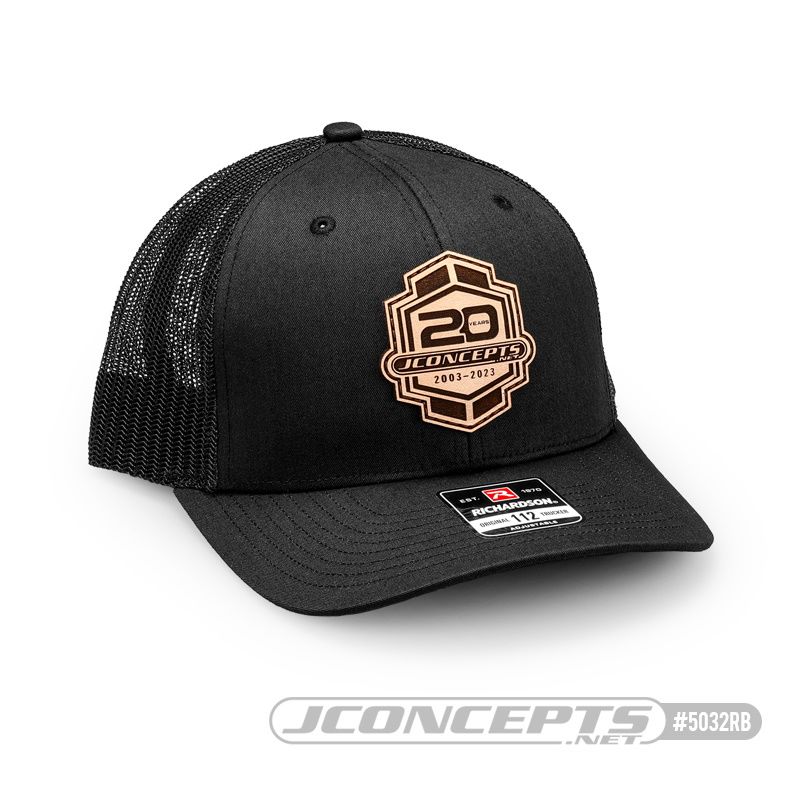 JConcepts 20th Anniversary 2023 Hat - Round Bill, Mesh, Snap-Back Design - Black