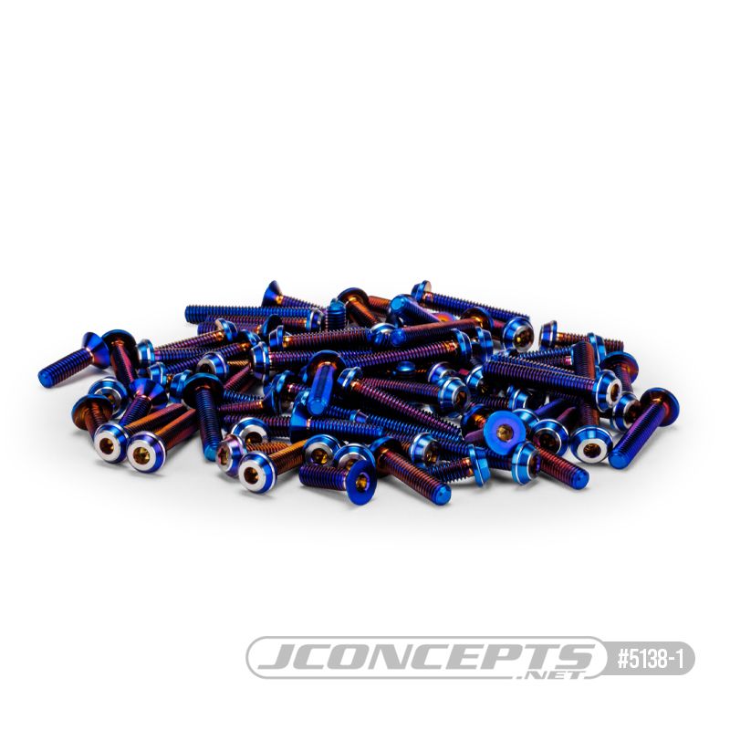 JConcepts RC10B7 Ti top hat screw set, upper (blue) - 74pc