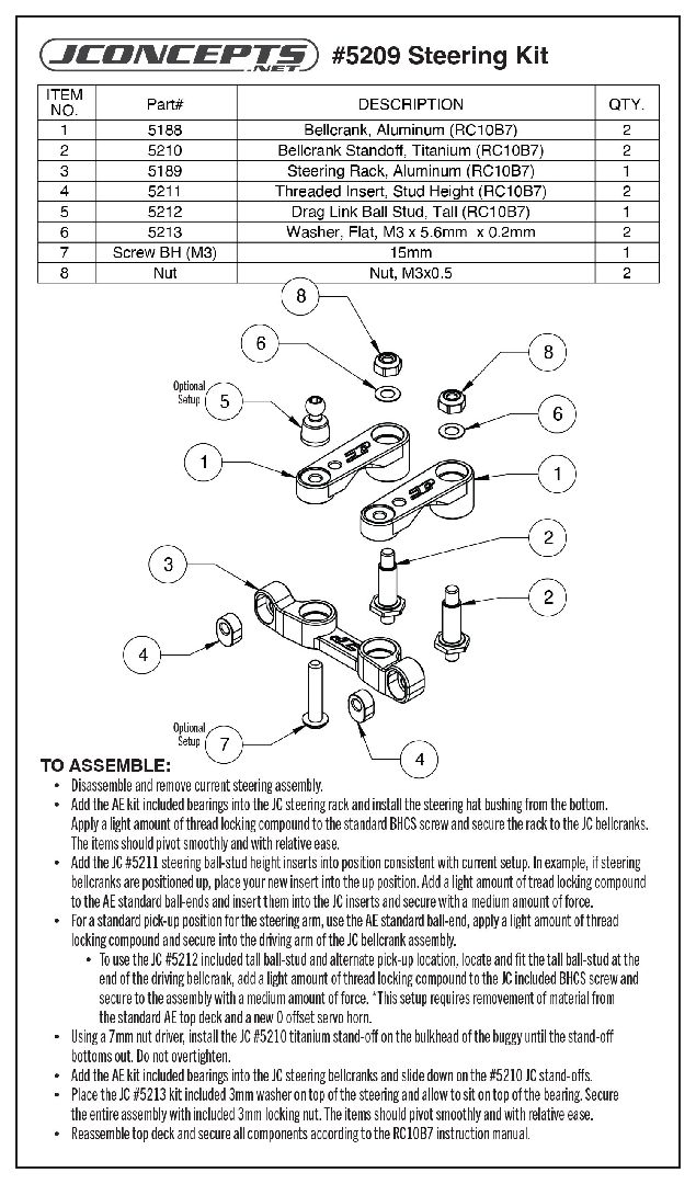 JConcepts - RC10B7 Steering drag-link ball-stud, tall