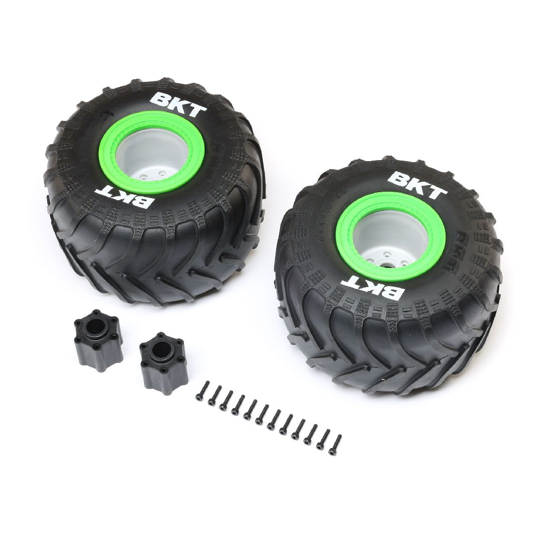 Losi BKT 2.6" MT Tire, Med, Premount, Green (2):LMT 2.0