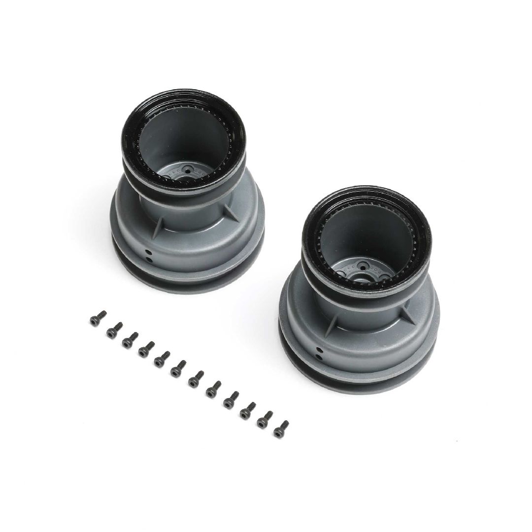 Losi MT Wheel, Black Beadlock, Lt Grey(2): Mini LMT