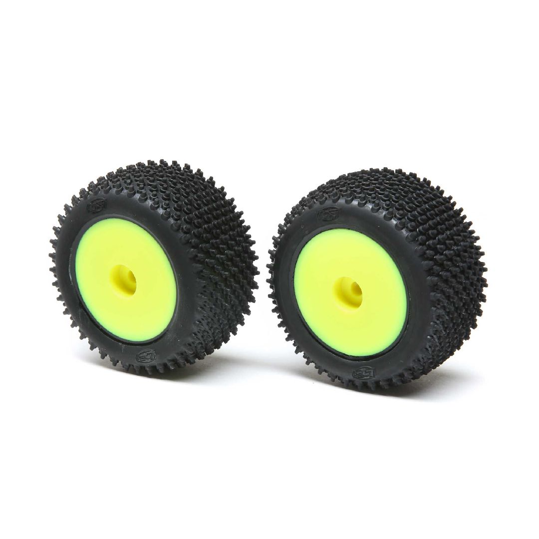 Losi Step Pin Tires, Rear, Mounted,Yellow: Mini-T 2.0