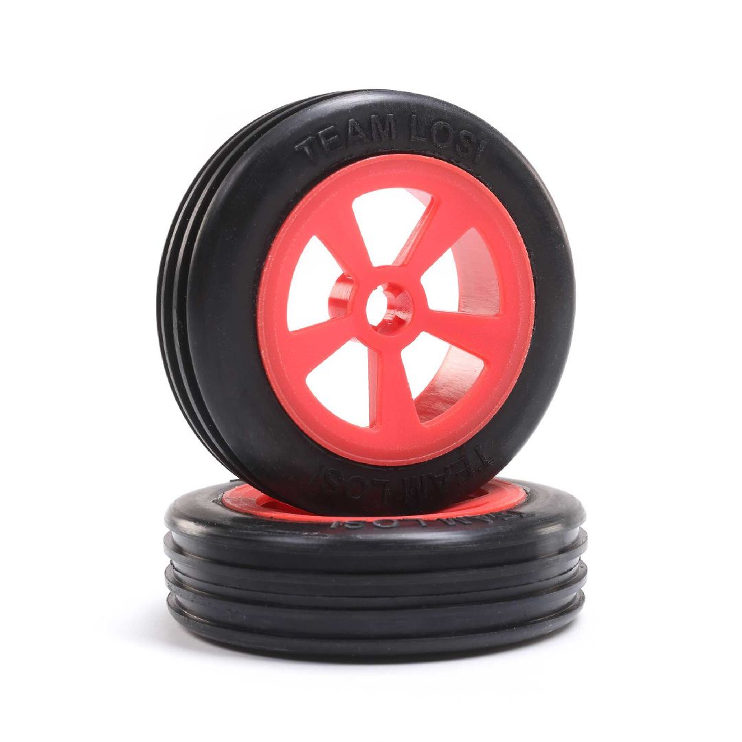 Losi Rib Front Tire, Mounted, Red (2): Mini JRX2