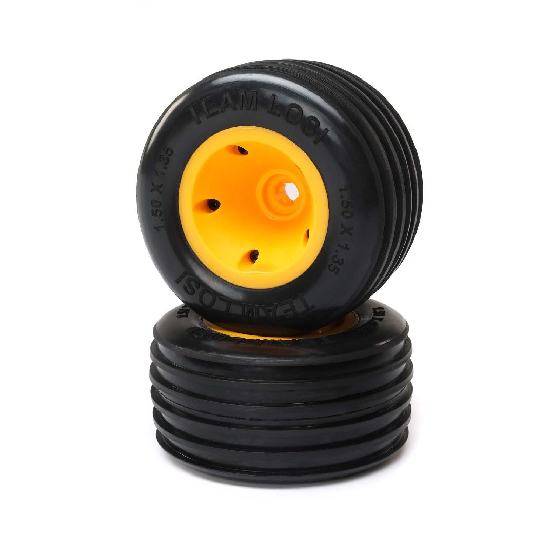 Losi Rib Front Tire, Mounted, Orange (2): Mini JRXT