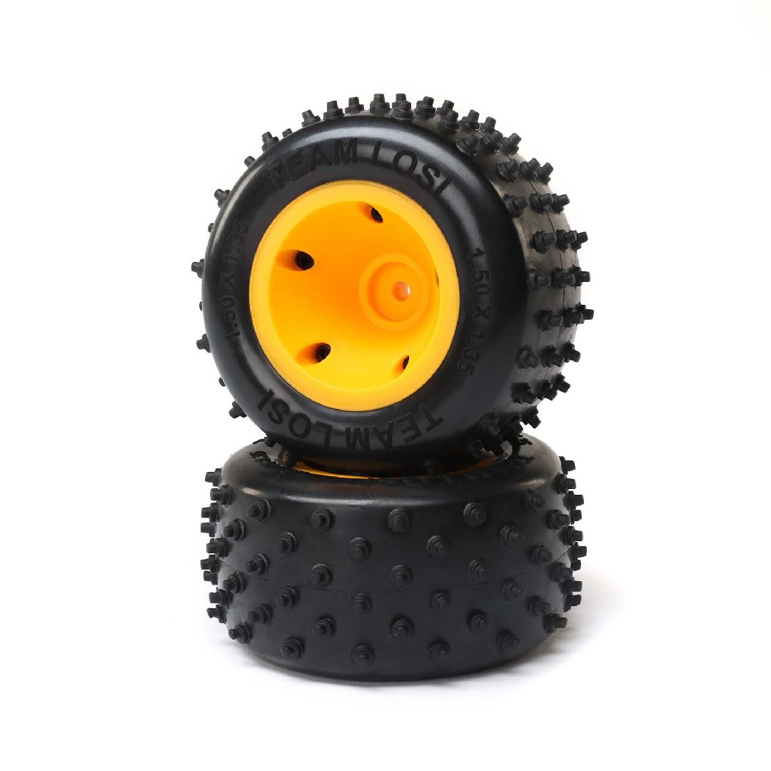 Losi 6 Row Rear Tires, Mounted, Orange (2): Mini JRXT