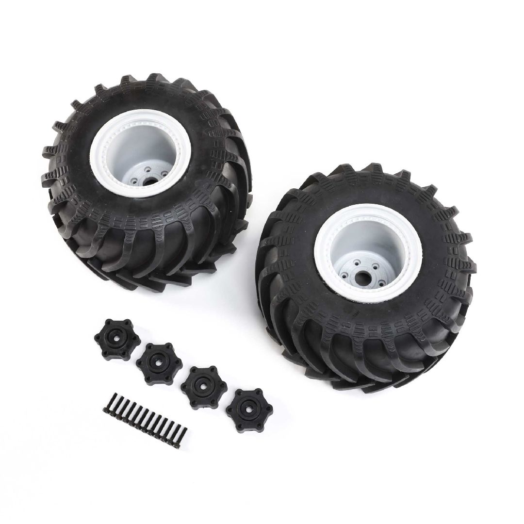 Losi Monster Truck Tirs on White Wheels (Left/Right) (2): LMT