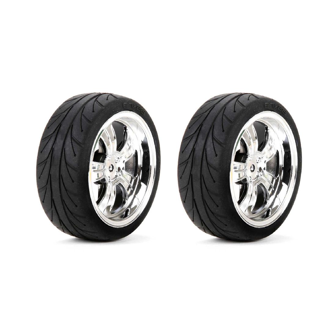 Losi Mounted Front 5-Spoke Wheel/Tire 54x26mm Chrome (2)
