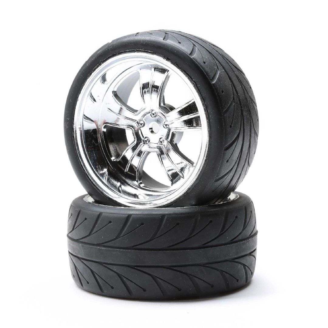 Losi Mounted Rear 5-Spoke Wheel/Tire 54x30mm Chrome (2)