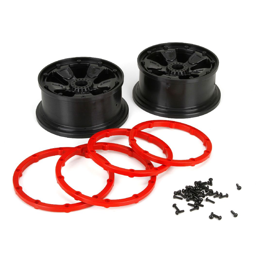 Losi 4.75 Wheel/Beadlock, 24mm Hex, Black (F/R)(2): DB XL